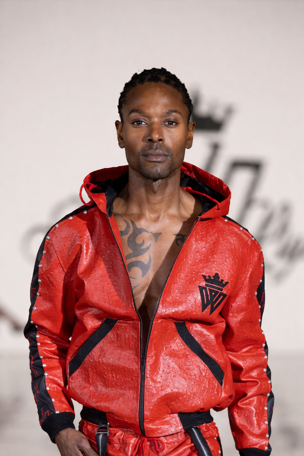 Red Leather Ostrich Tracksuit