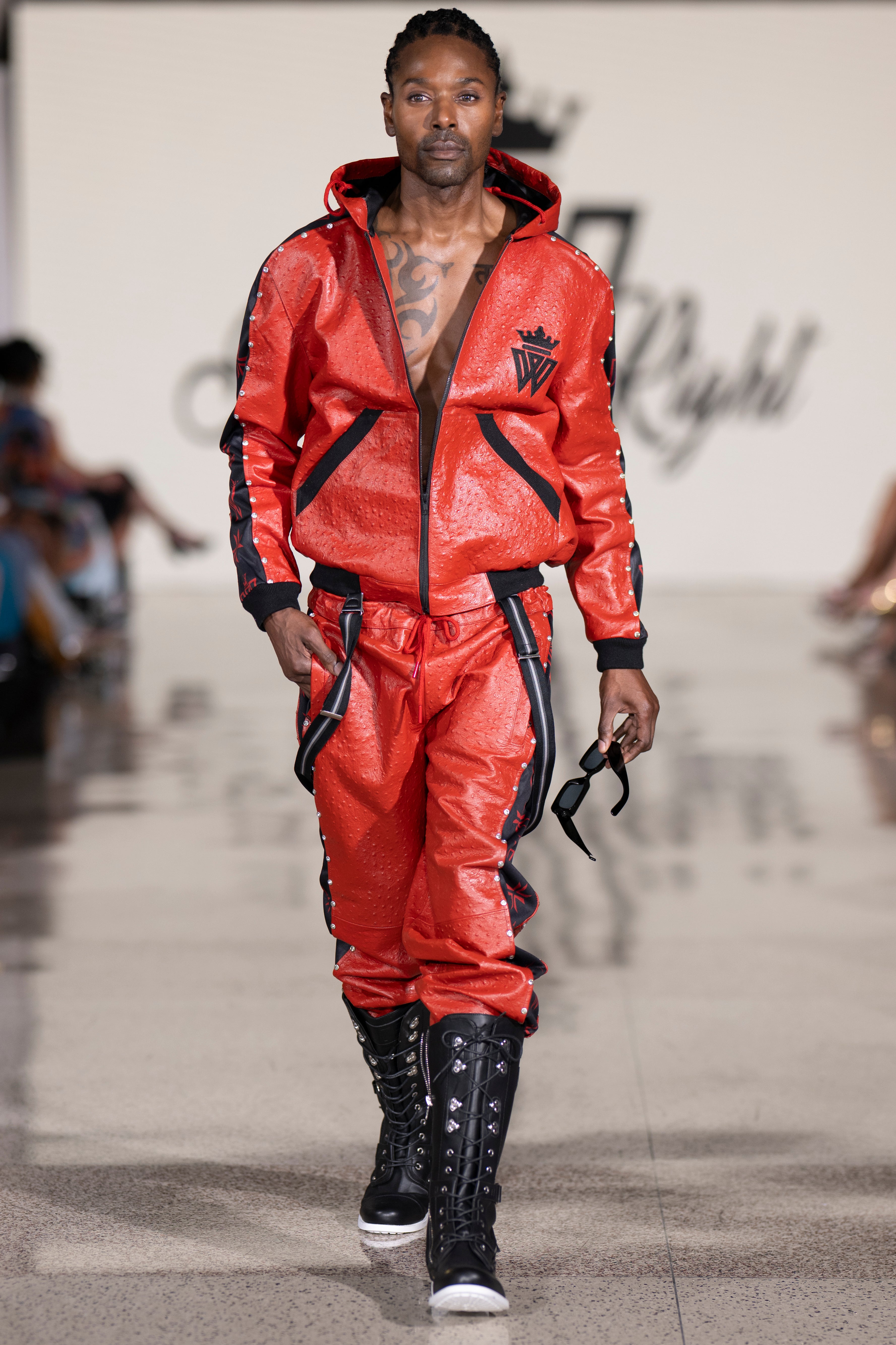 Red Leather Ostrich Tracksuit