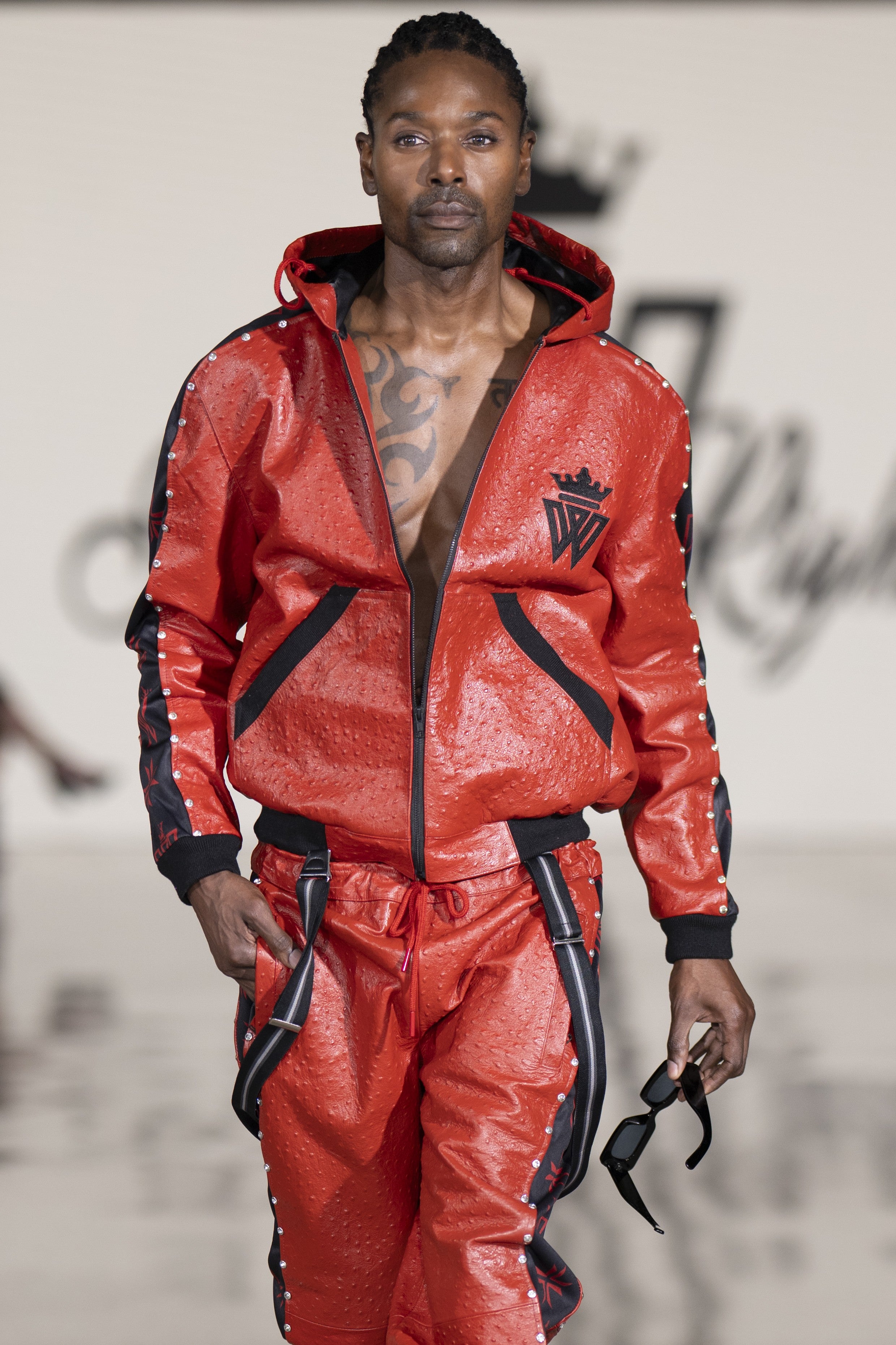 Red Leather Ostrich Tracksuit